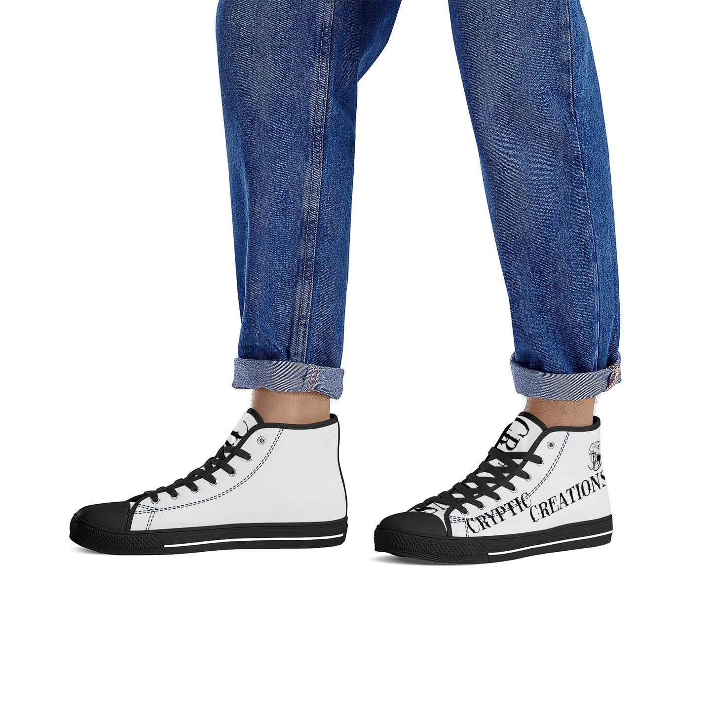 Cryptic High-Top Canvas Shoes With Customized Tongue, Black & White