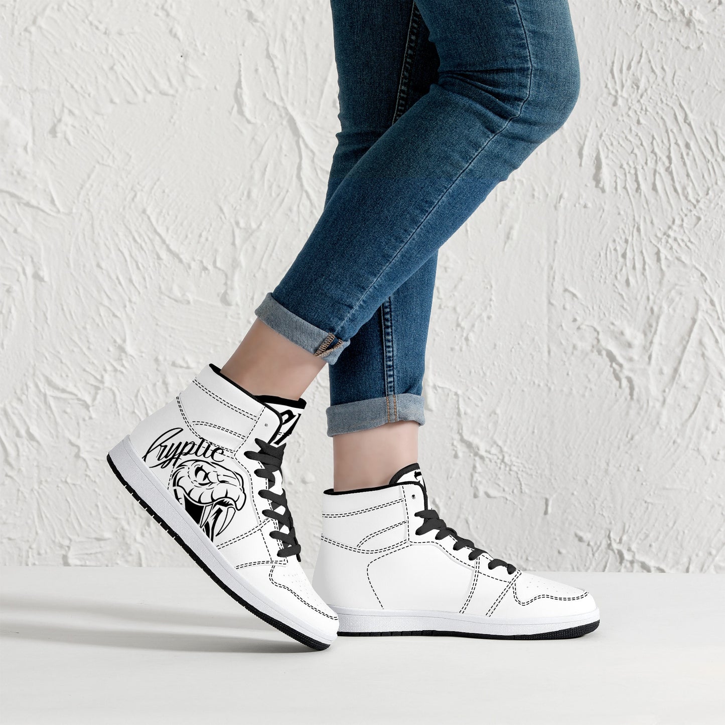 Cryptic High-Top Synthetic Leather Sneakers, White