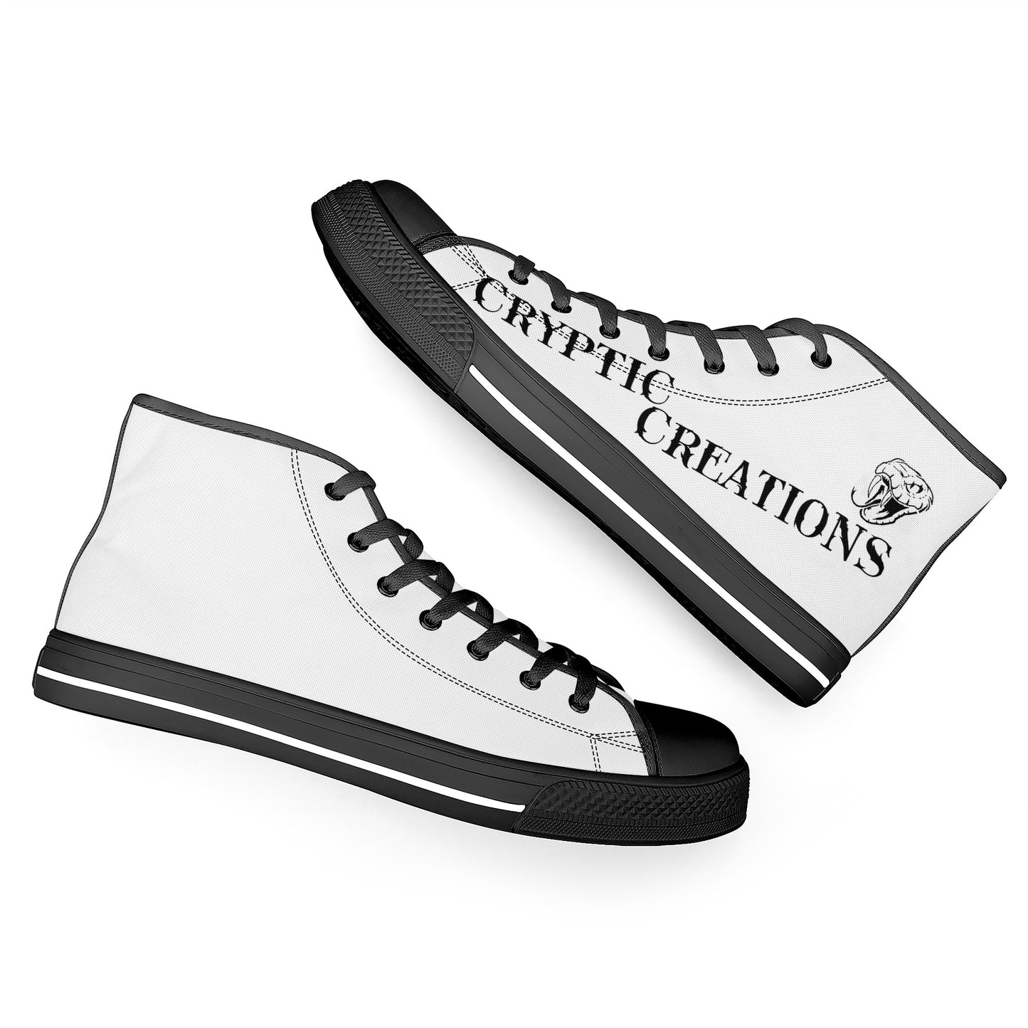 Cryptic High-Top Canvas Shoes With Customized Tongue, Black & White