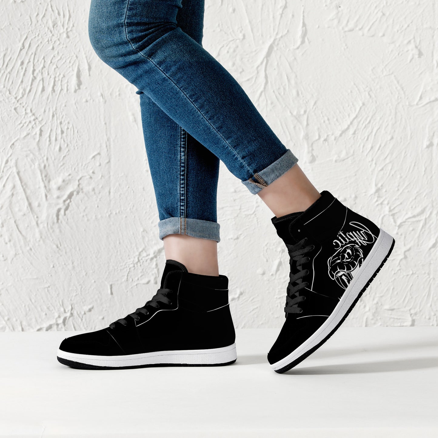 Cryptic High-Top Synthetic Leather Sneakers, Black