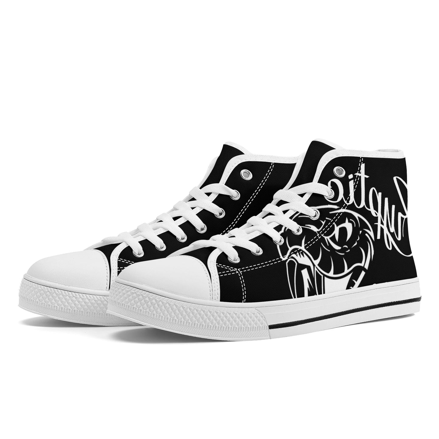 Cryptic High-Top Canvas Shoes With Customized Tongue, Black