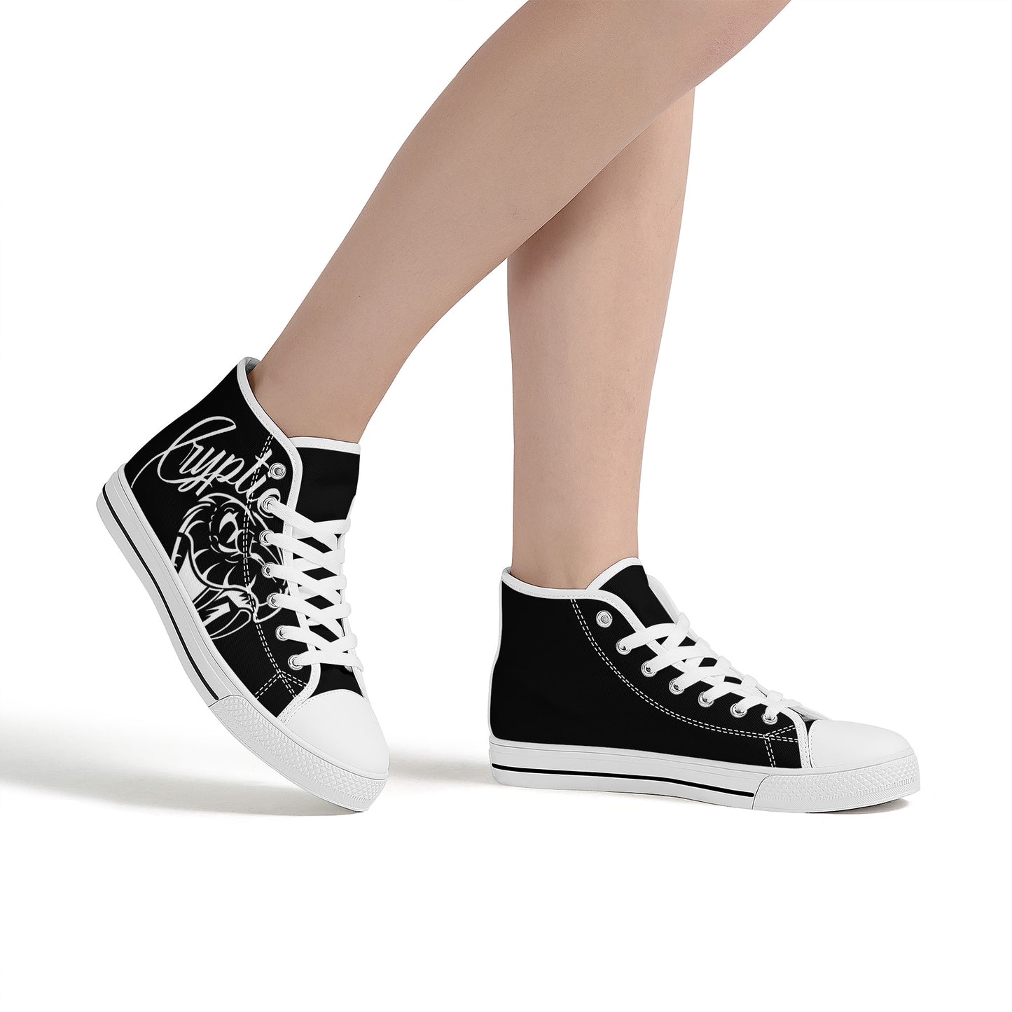 Cryptic High-Top Canvas Shoes With Customized Tongue, Black