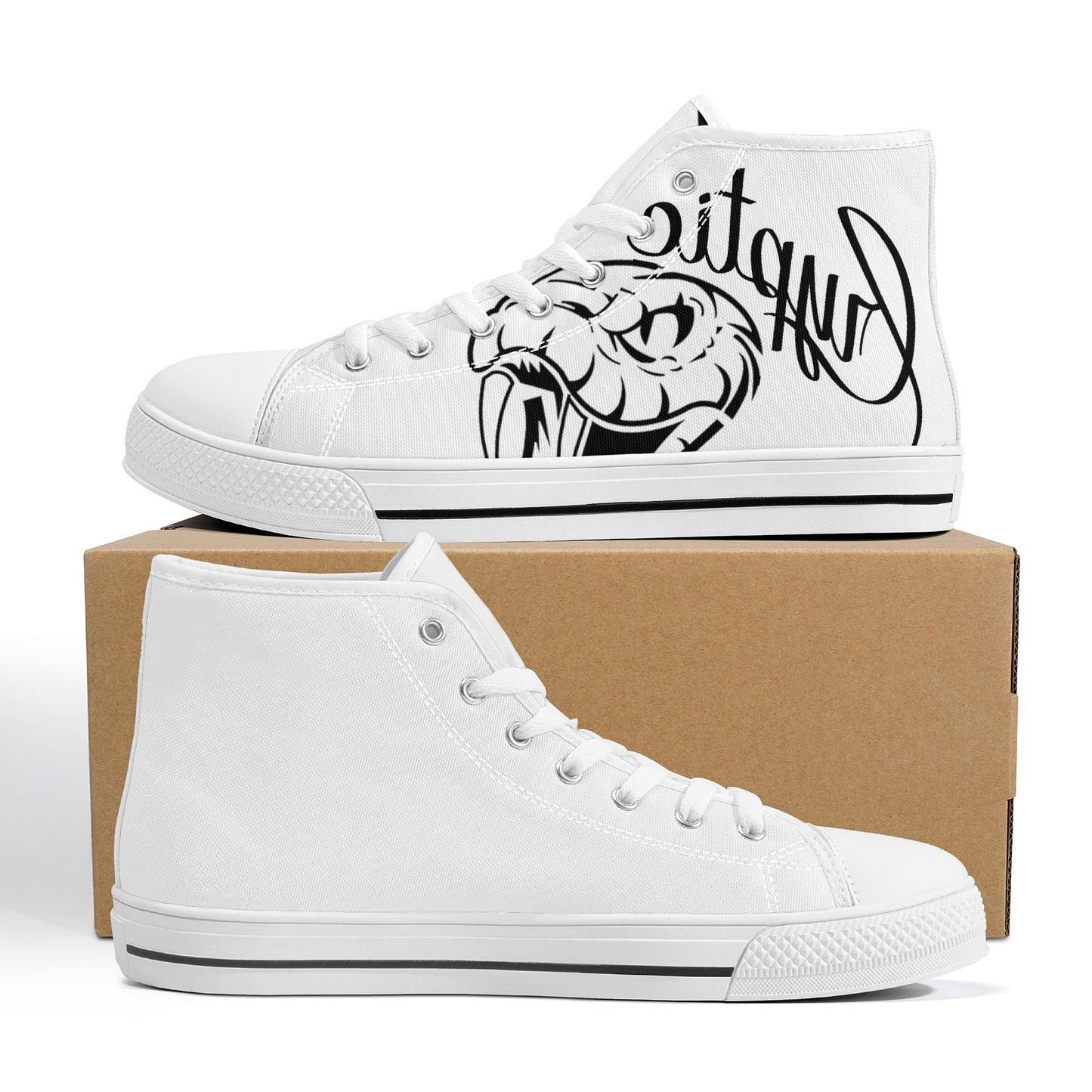 Cryptic High-Top Canvas Shoes With Customized Tongue, White
