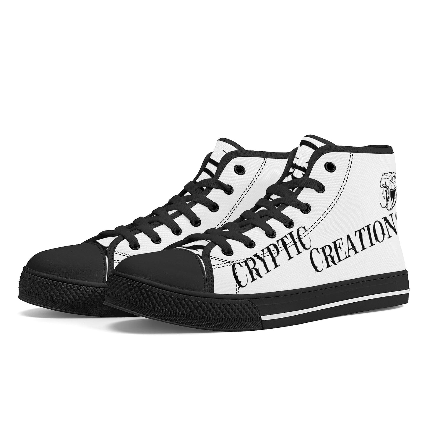 Cryptic High-Top Canvas Shoes With Customized Tongue, Black & White