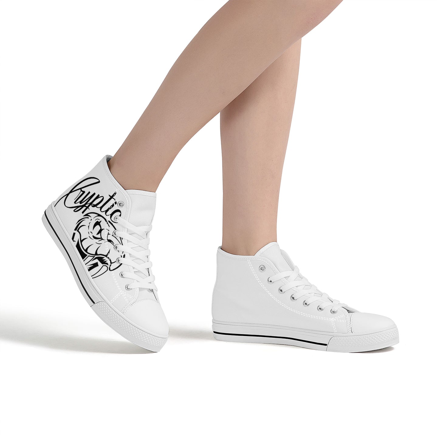 Cryptic High-Top Canvas Shoes With Customized Tongue, White