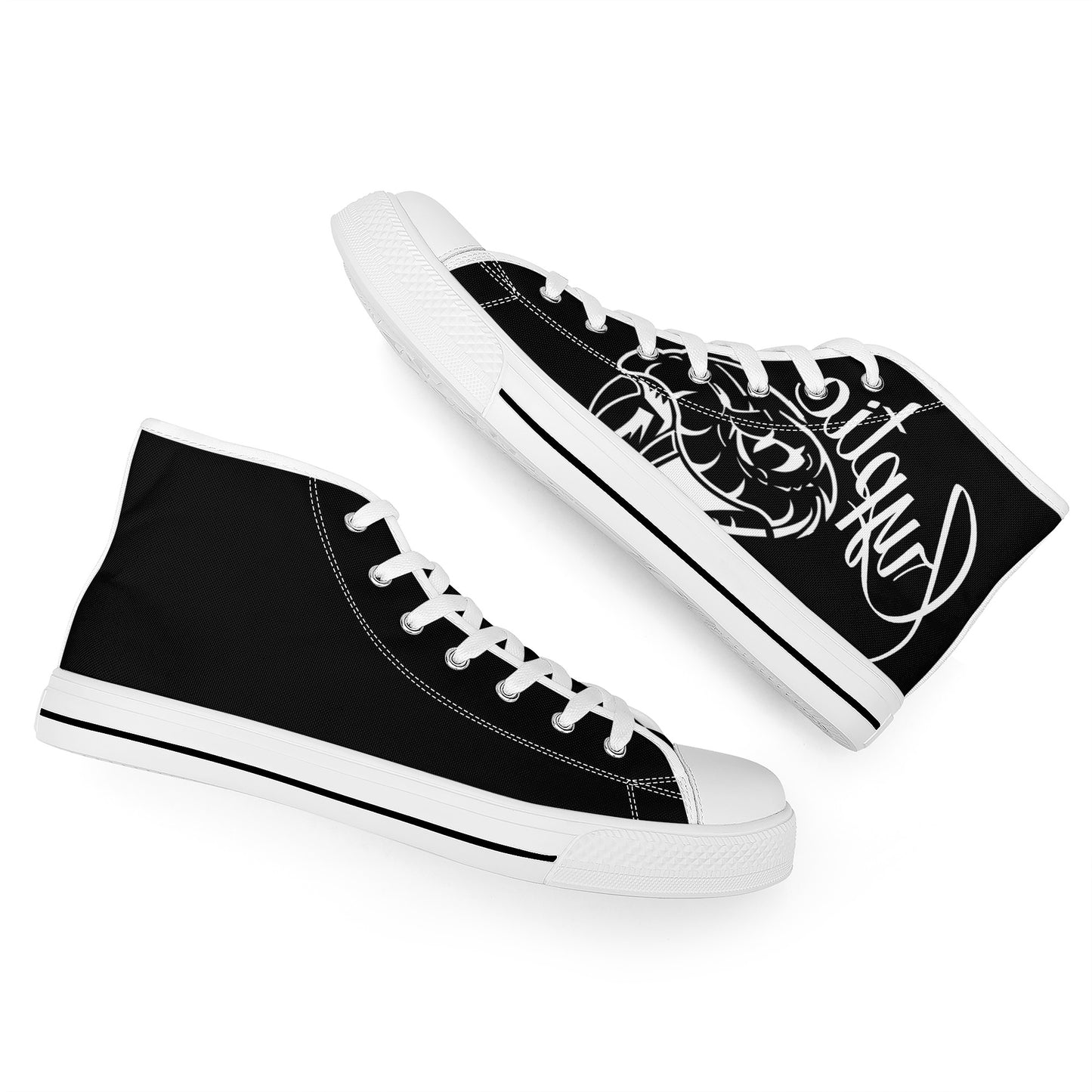 Cryptic High-Top Canvas Shoes With Customized Tongue, Black