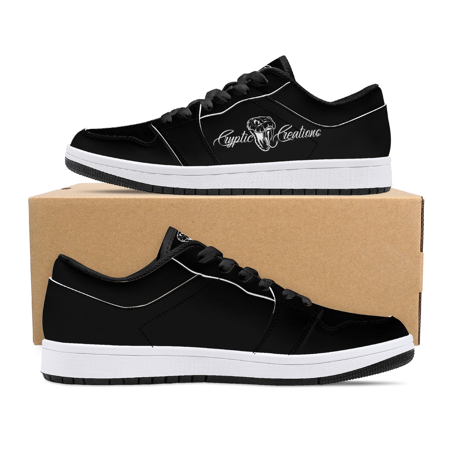 Cryptic Low-Top Synthetic Leather Sneakers, Black