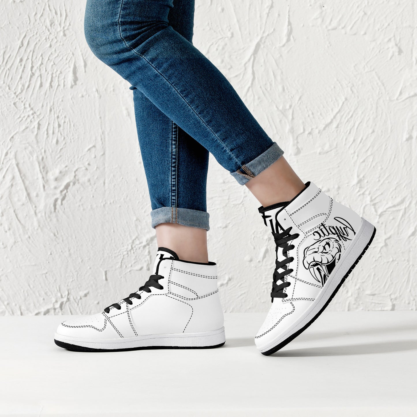 Cryptic High-Top Synthetic Leather Sneakers, White