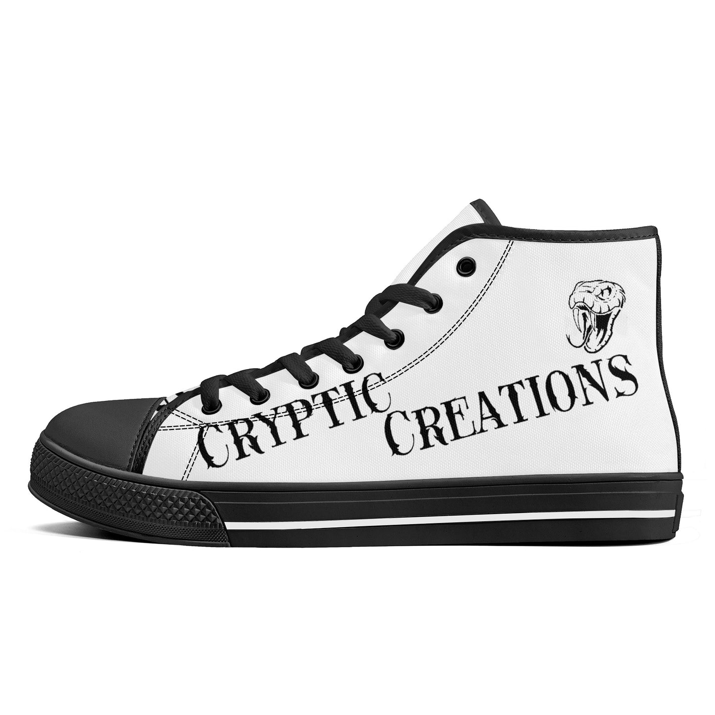 Cryptic High-Top Canvas Shoes With Customized Tongue, Black & White