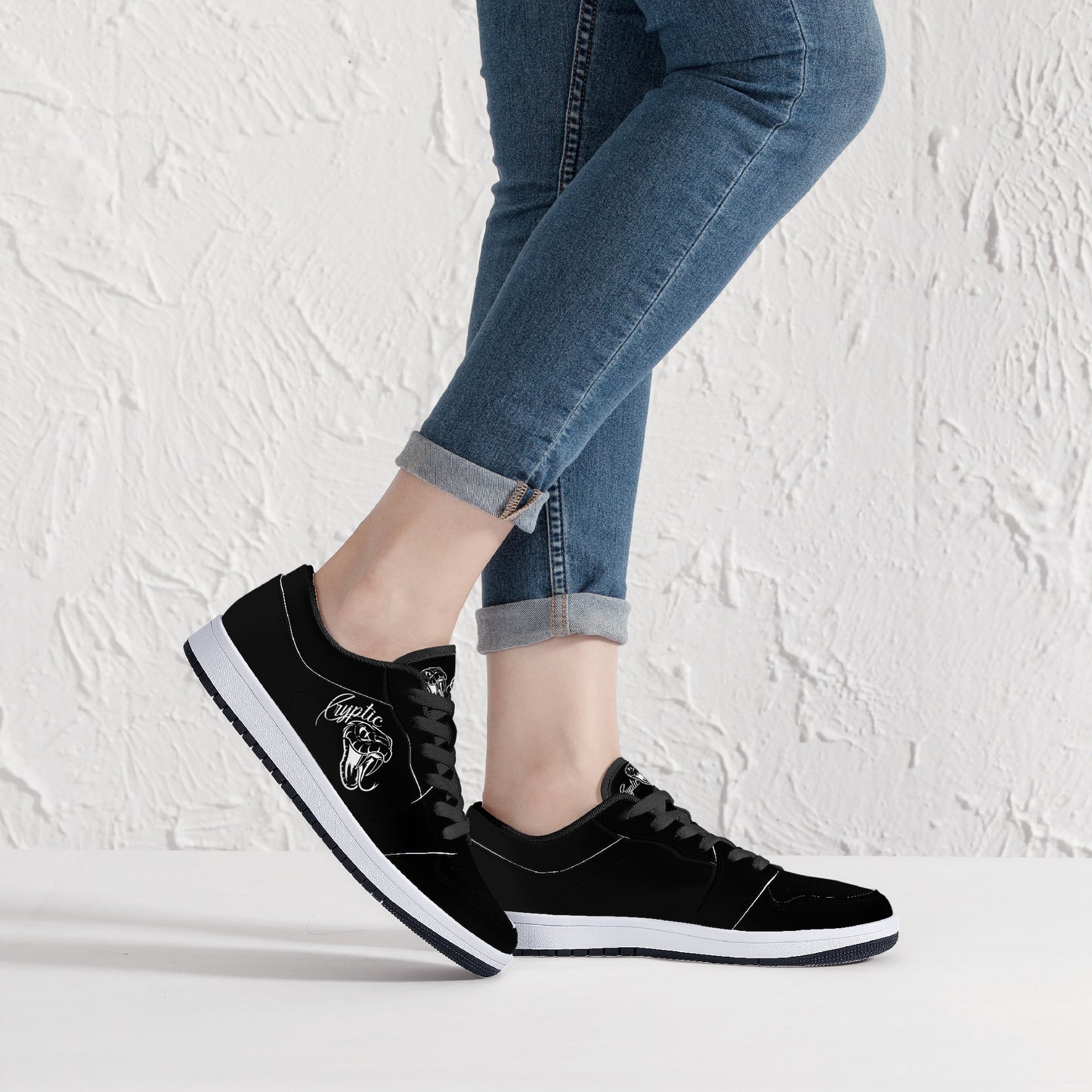 Cryptic Low-Top Synthetic Leather Sneakers, Black