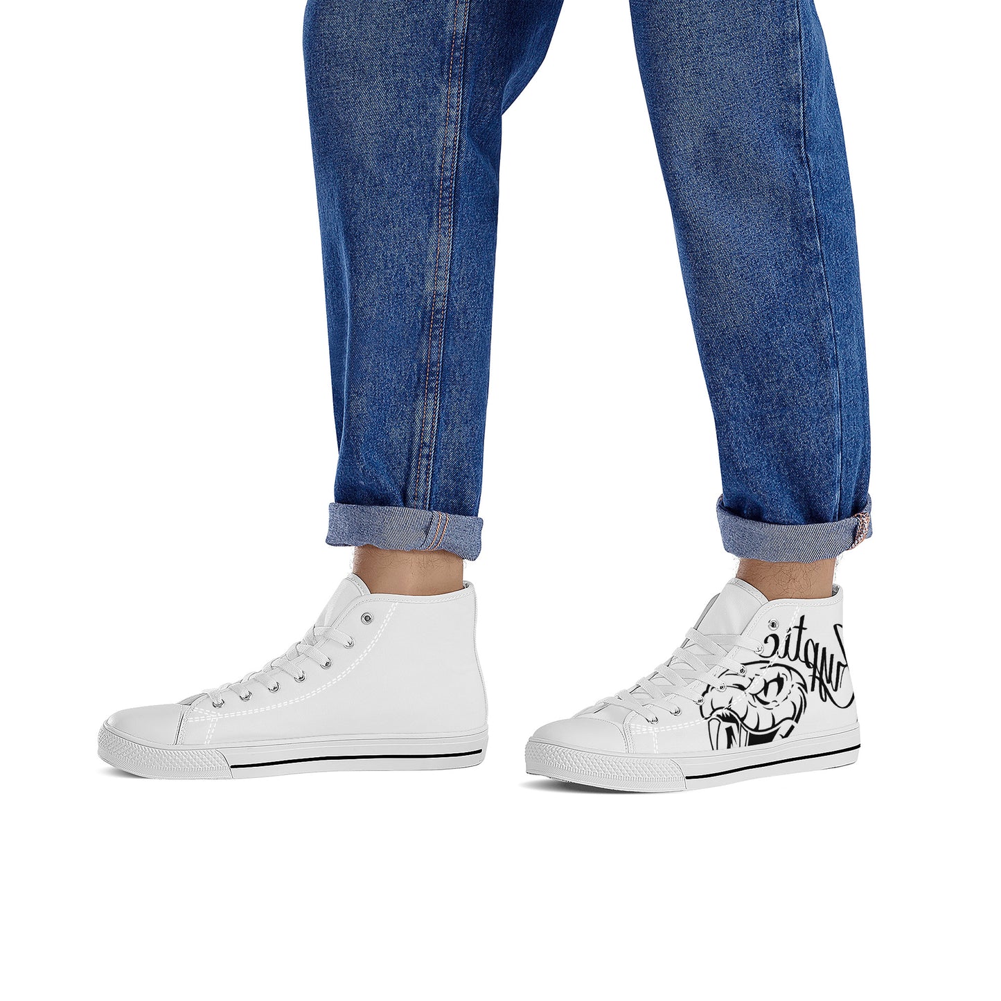 Cryptic High-Top Canvas Shoes With Customized Tongue, White