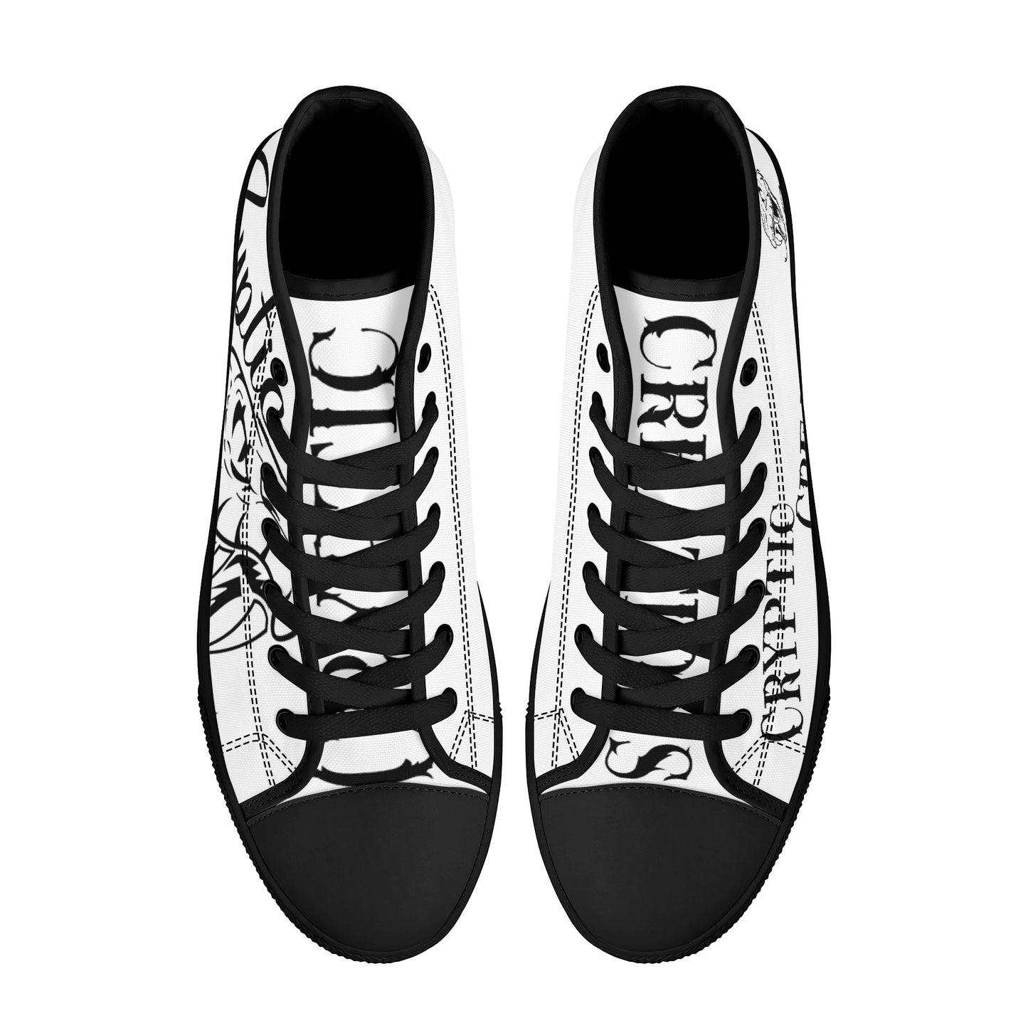 Cryptic High-Top Canvas Shoes With Customized Tongue, Black & White