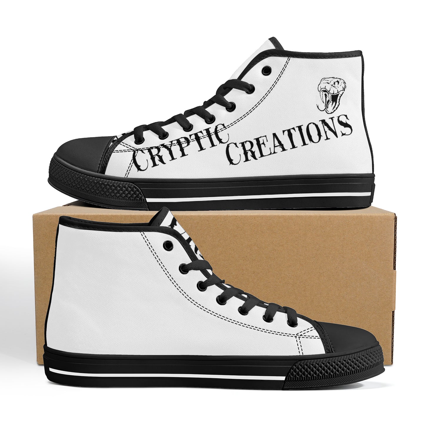 Cryptic High-Top Canvas Shoes With Customized Tongue, Black & White