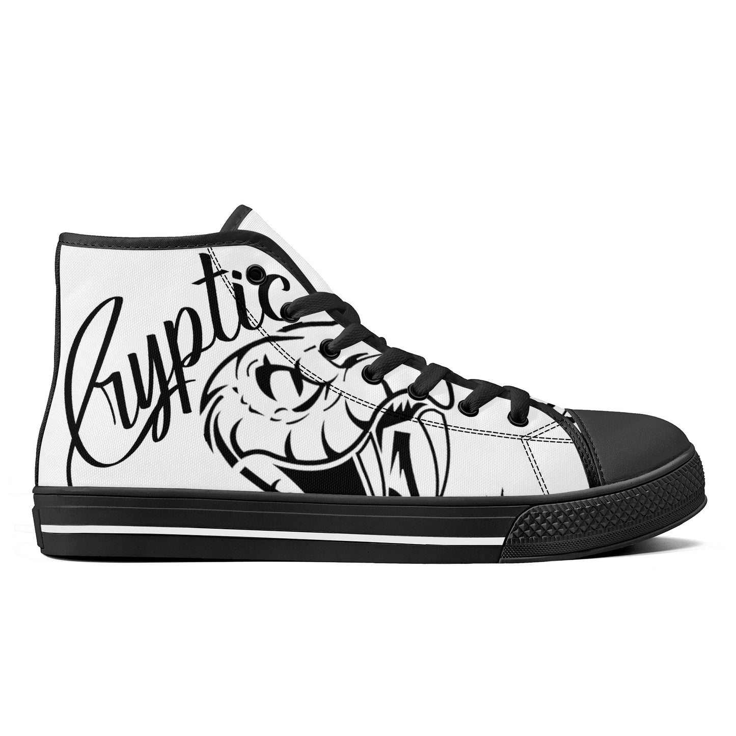 Cryptic High-Top Canvas Shoes With Customized Tongue, Black & White