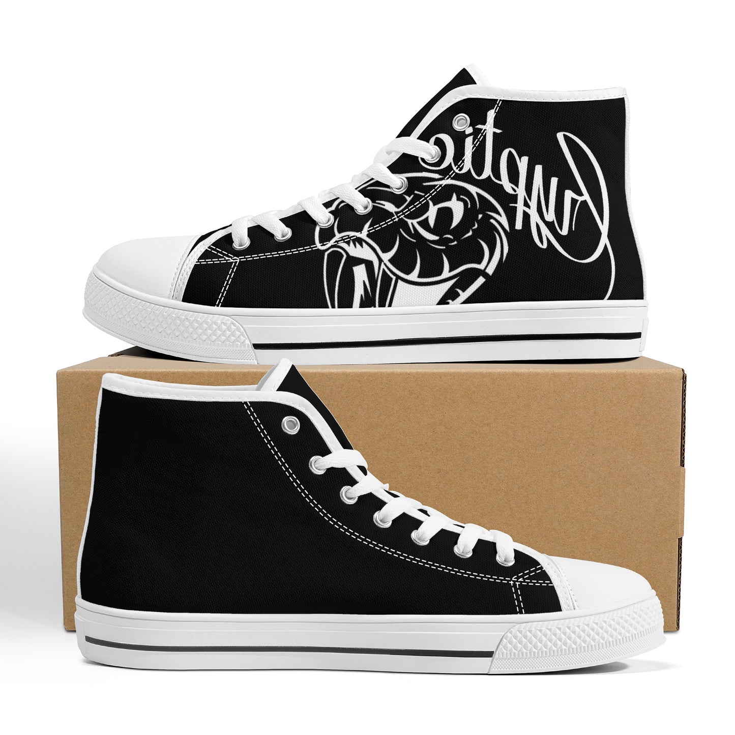 Cryptic High-Top Canvas Shoes With Customized Tongue, Black