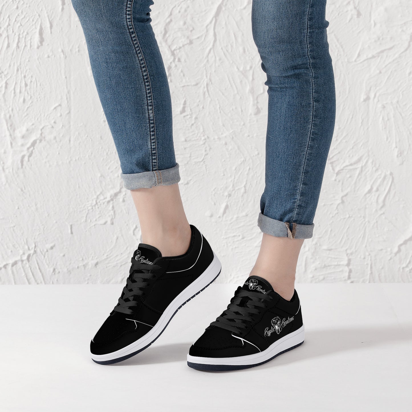 Cryptic Low-Top Synthetic Leather Sneakers, Black