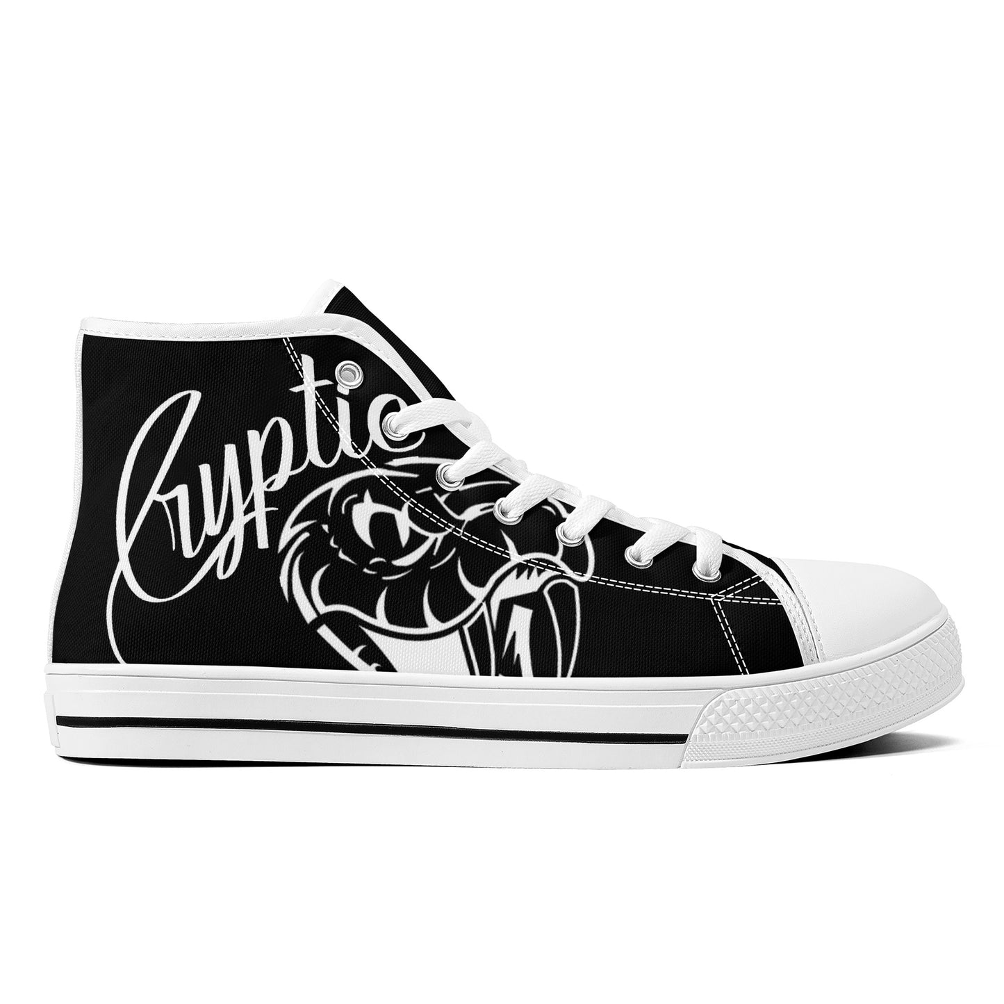 Cryptic High-Top Canvas Shoes With Customized Tongue, Black