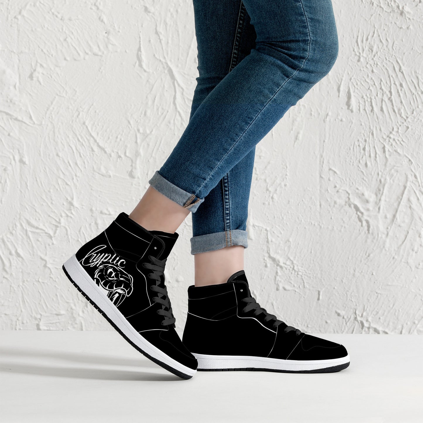 Cryptic High-Top Synthetic Leather Sneakers, Black
