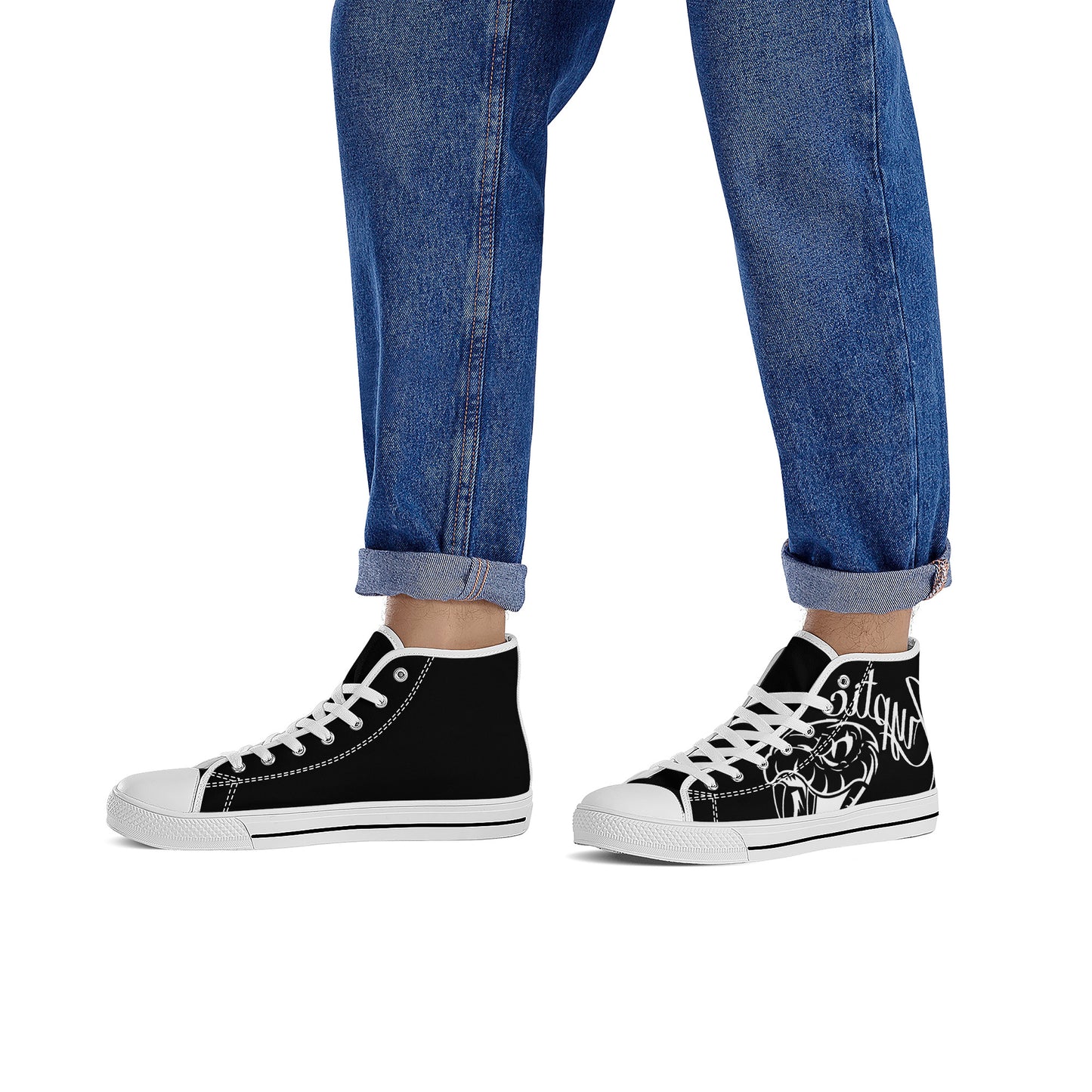 Cryptic High-Top Canvas Shoes With Customized Tongue, Black