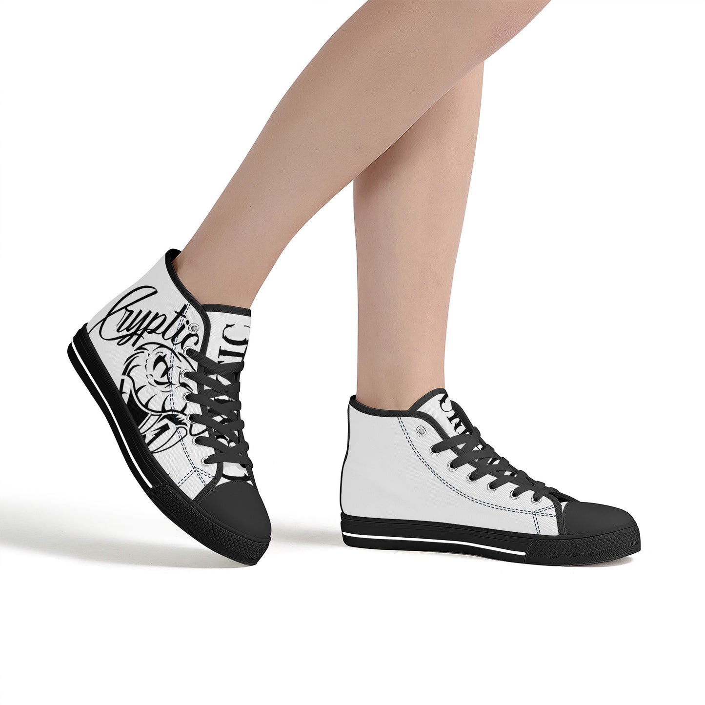 Cryptic High-Top Canvas Shoes With Customized Tongue, Black & White